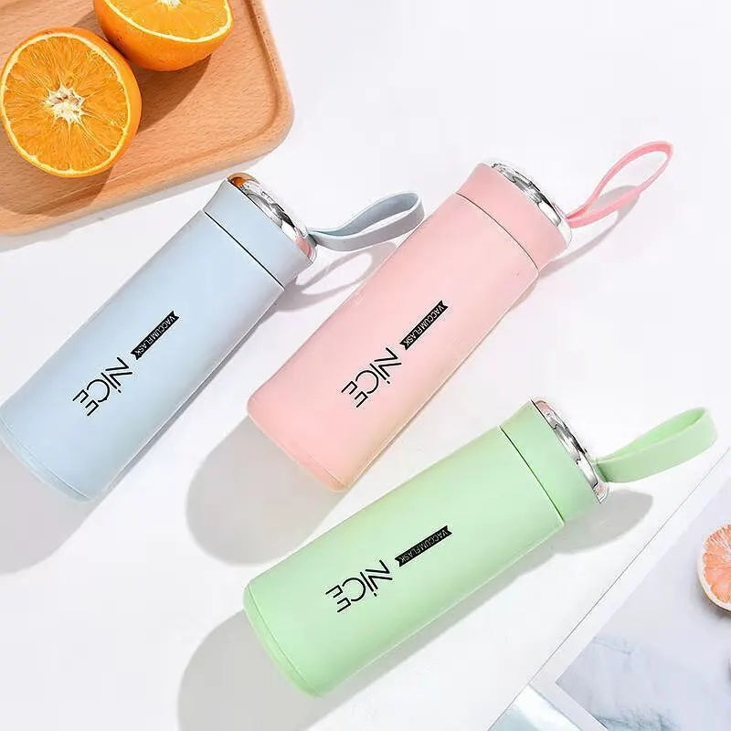 400 ML PORTABLE TRAVEL INSULATED MUG DOUBLE LAYER GLASS CAR COVPERED COFFEE VACUUM FLASK COLD DRINK BEER MUG VACUUM CU